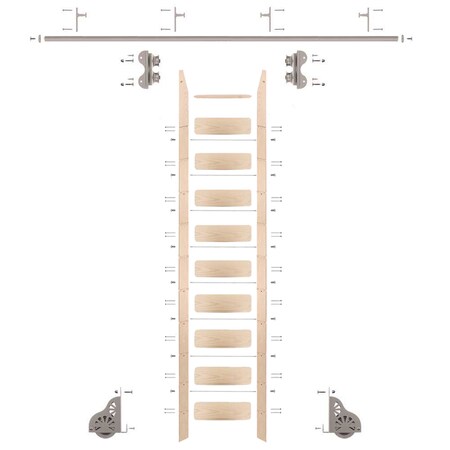 Quiet Glide Ladder 9.92 ft. Unfinish Maple Satin Nickel Rolling Kit with 8 ft. Rail QG.210-10MA-08-V.02